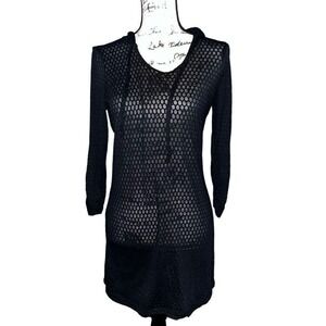 Balance Collection Black Honeycomb Mesh Hooded Tunic Top Coverup small